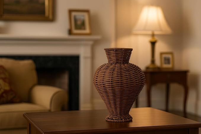 Handwoven PP Rattan Vase Basket – PP Wicker Decorative Vase for Dried Flowers | Rustic Boho Hom... | Amazon (US)