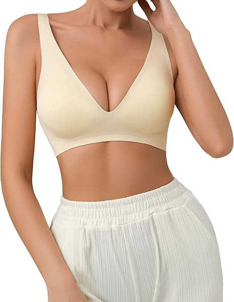 SHARICCA Pro Seamless Bra for Women Deep V Neck Wirefree Bra Adjustable Strap Comfort Sleep Bra R... | Amazon (US)