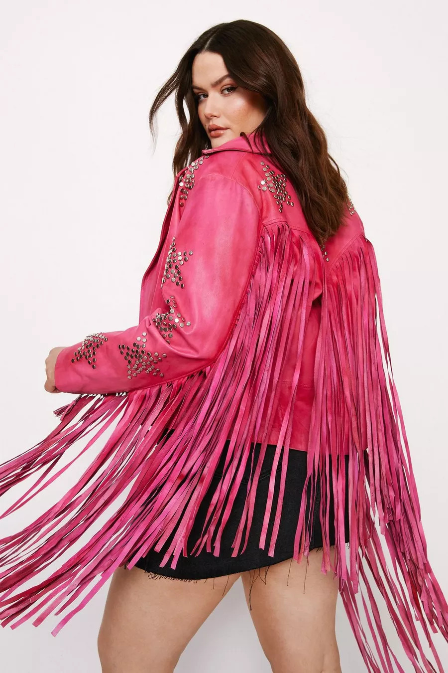 Plus Size Real Leather Star Studded Fringe Jacket | Nasty Gal (US)