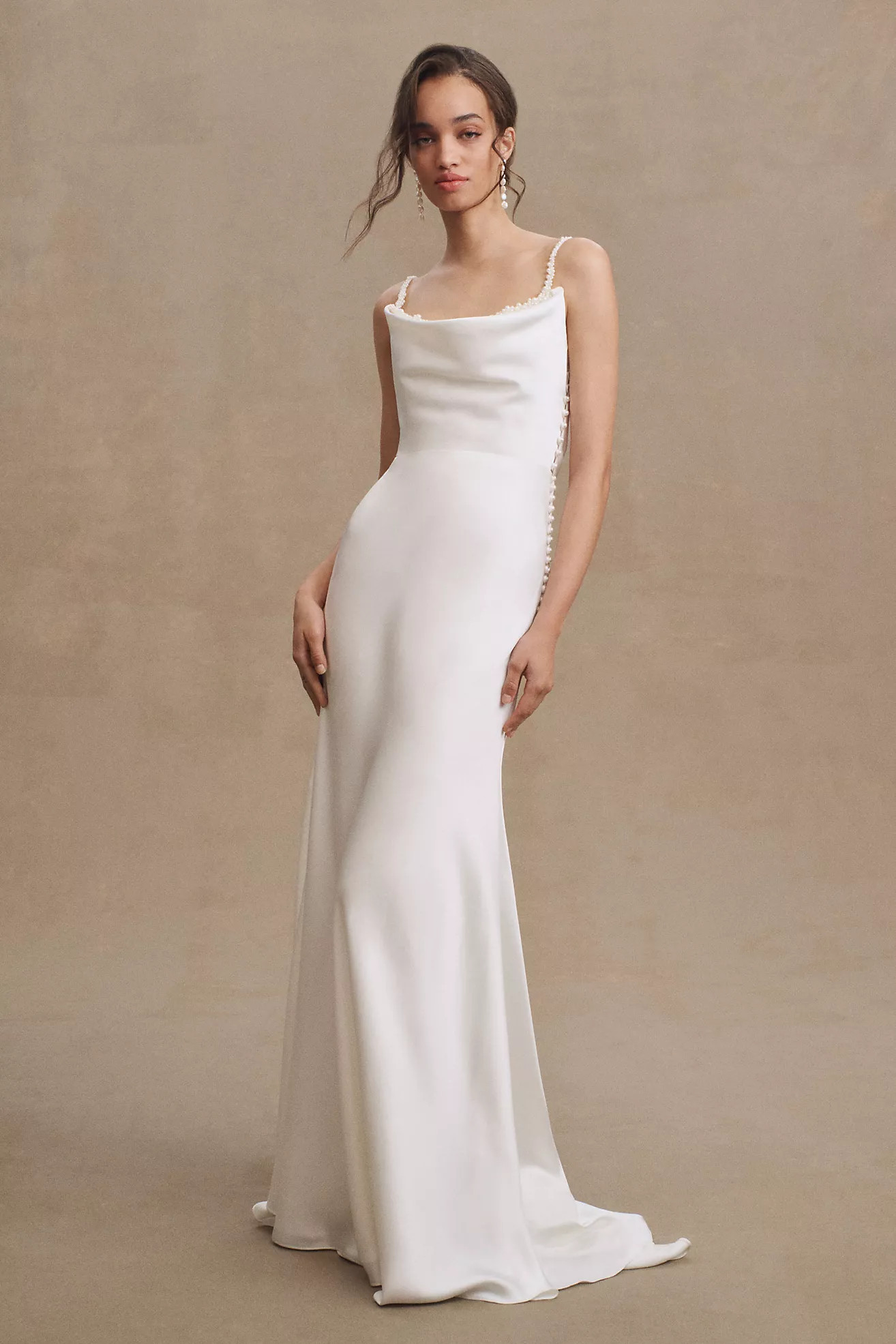 Watters Garance Cown-Neck Satin Sheath Wedding Gown | Anthropologie (US)