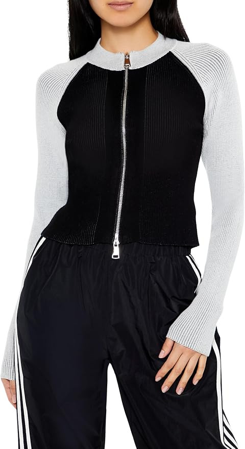 Forever 21 womens Two-tone Raglan Zip-up Sweater | Amazon (US)