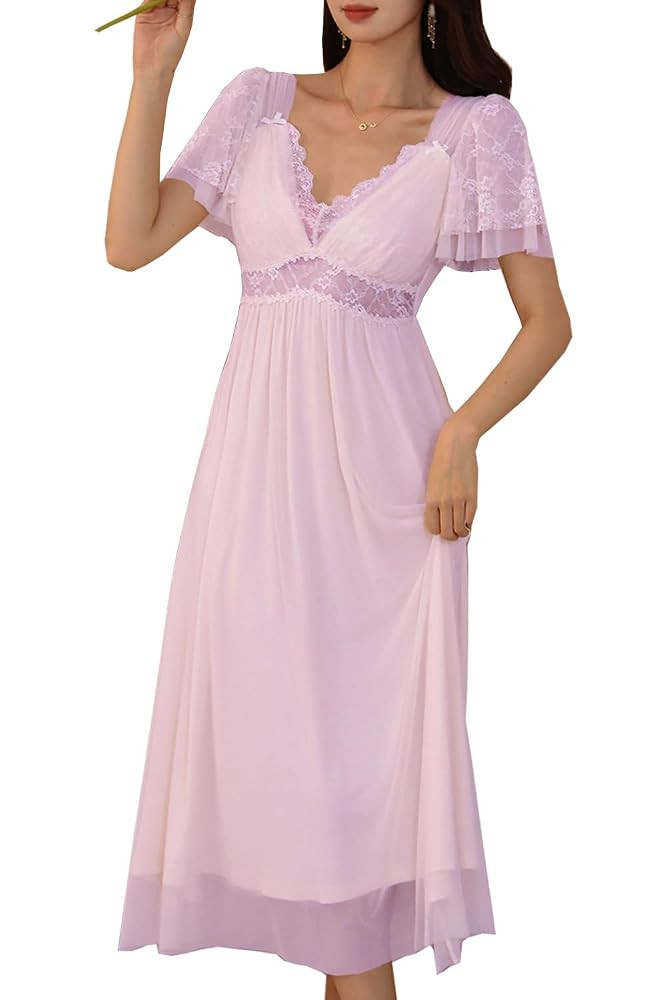 Womens' Vintage Nightgown Lace Sleepwear Victorian Nightdress Princess Pajamas Bridal Lounger Nig... | Amazon (US)
