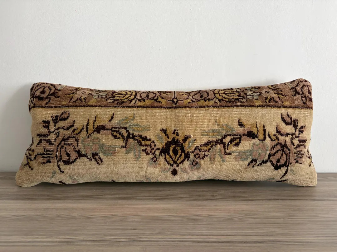 Vintage Handwoven Kilim Lumbar Pillow Cover, Turkish Rug Pillow 14x36 | Etsy (US)