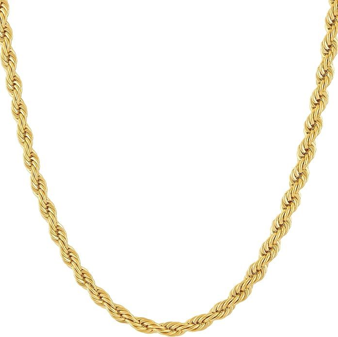 LIFETIME JEWELRY 4mm Gold Rope Chain for Men & Women 24k Real Gold Plated Diamond Cut Gold Neckla... | Amazon (US)