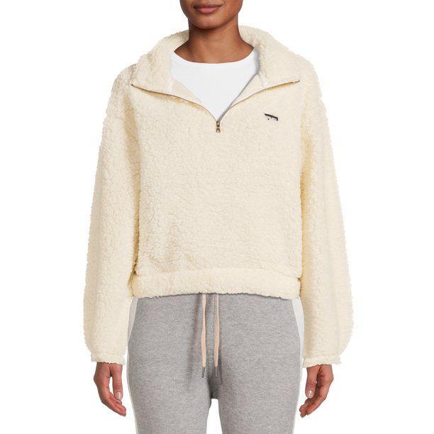 Kendall + Kylie Juniors' Faux Sherpa Quarter-Zip Crop Sweatshirt - Walmart.com | Walmart (US)