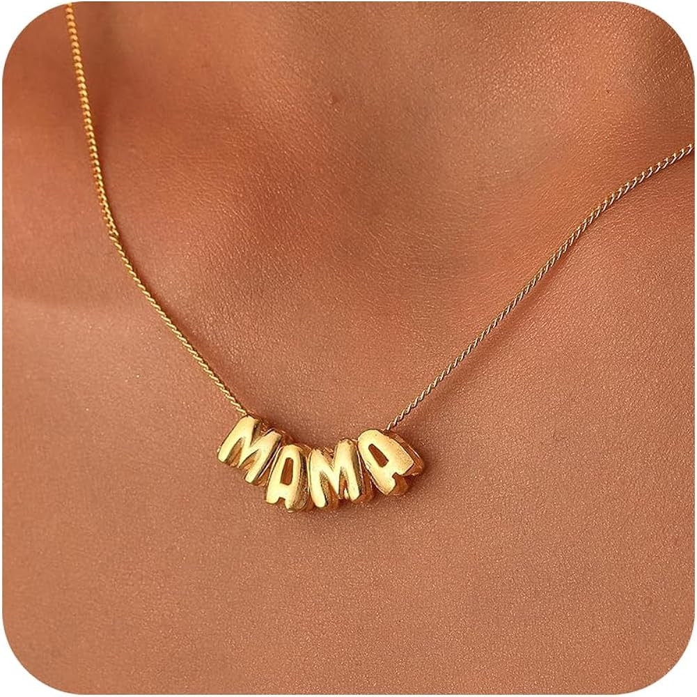 SLOONG Mama Necklace Letter Necklace 18K Gold Plated Dainty Mother and Daughter Matching Gift for... | Amazon (US)