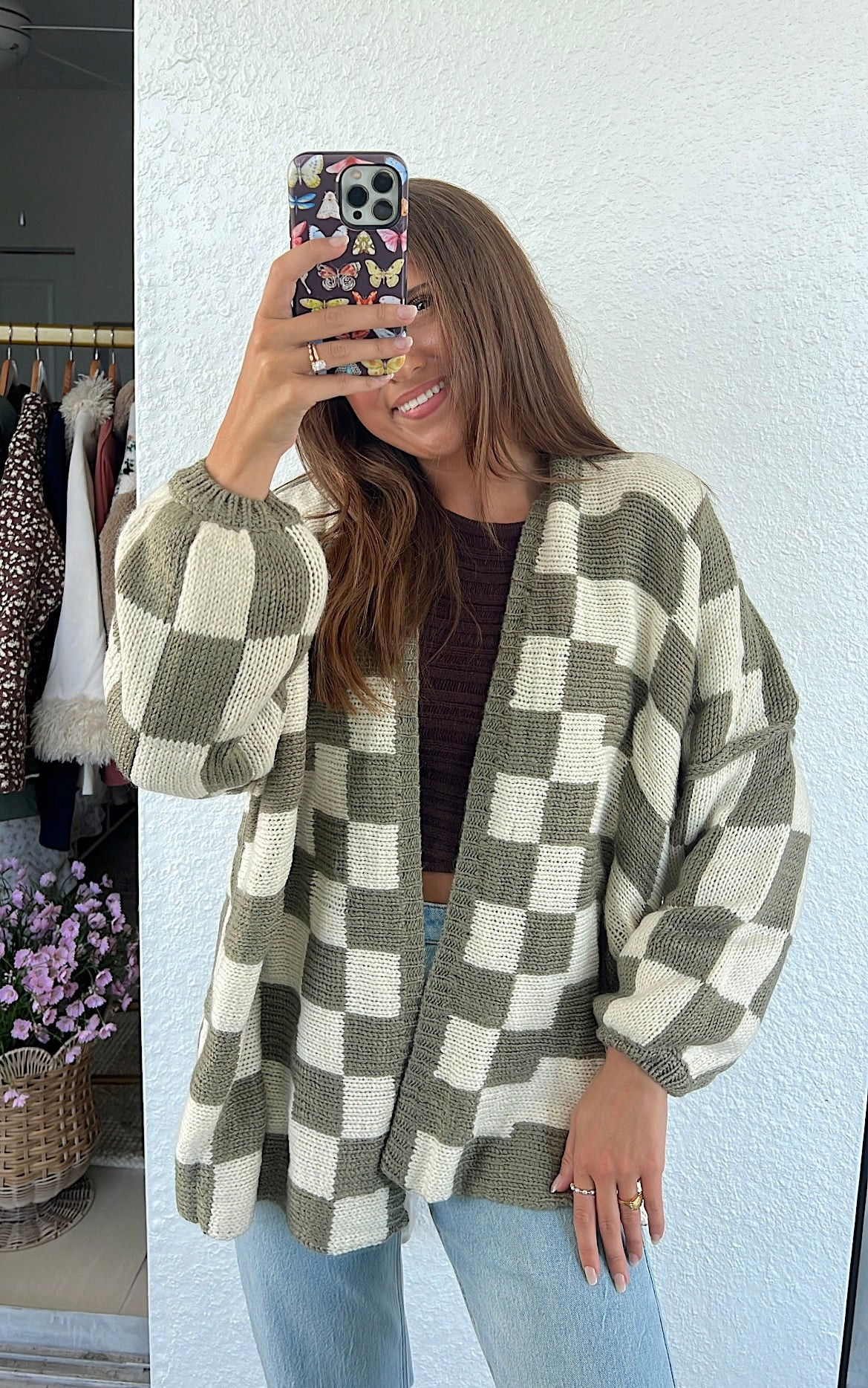 Lola Checkered Cardigan - Olive | Shop Fruitful Co.