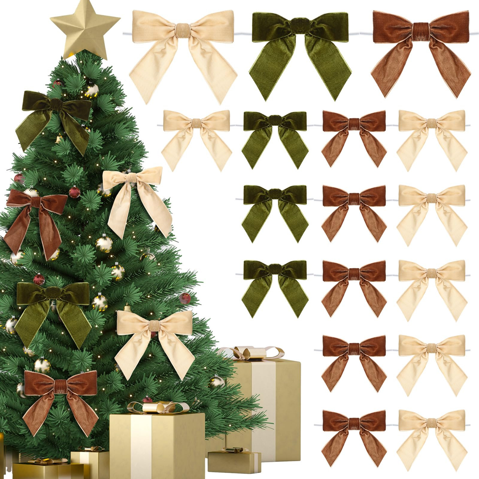 24 Pcs Velvet Christmas Bows for Christmas Tree 4.72" Rustic Crafts Gift Velvet Ribbon Bows Twist... | Amazon (US)
