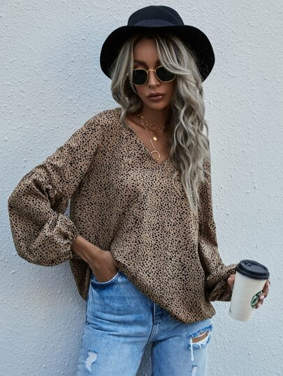 Dalmatian Print Bishop Sleeve Blouse | SHEIN