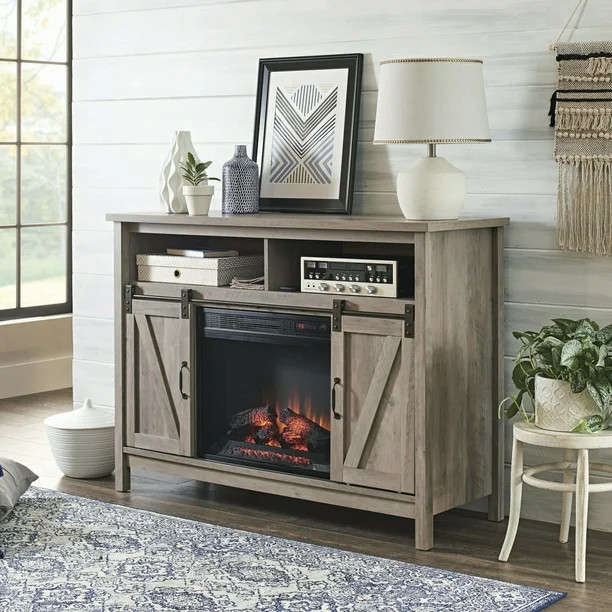 Better Homes & Gardens Modern Farmhouse Fireplace Credenza for TVs up to 50", Rustic Gray Finish | Walmart (US)