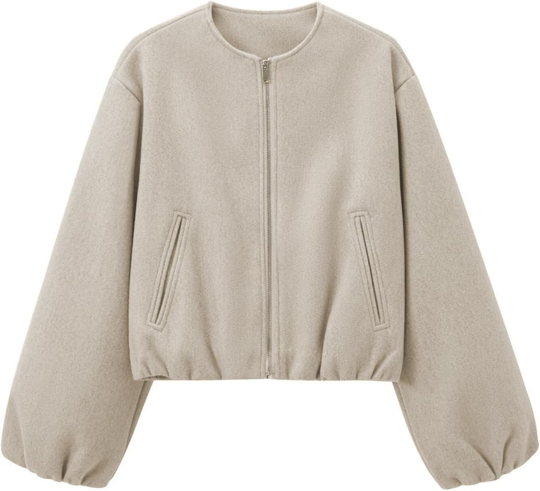 Womens Cropped Bomber Jacket Casual Zip Up Varsity Jackets Trendy Outwear Coats with Welt Pockets | Amazon (US)