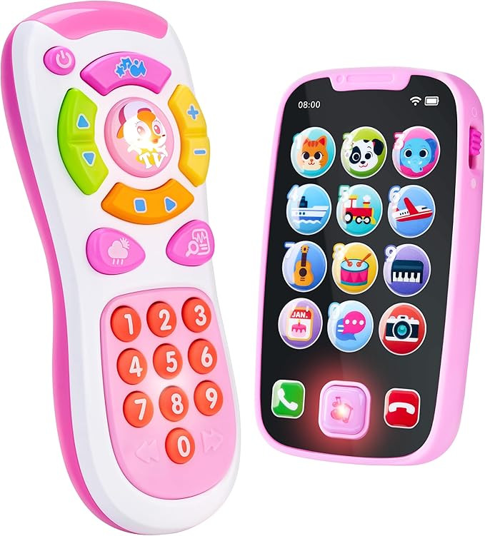 JOYIN Baby Learning Phone and Remote Toy for Toddler, Pink Smartphone Toys with Music for Infants... | Amazon (US)
