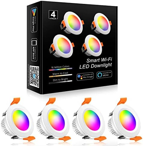 YGS-Tech Smart 2 Inch LED Recessed Lighting RGB WiFi Downlight, 5W Compatible with Alexa and Goog... | Amazon (US)