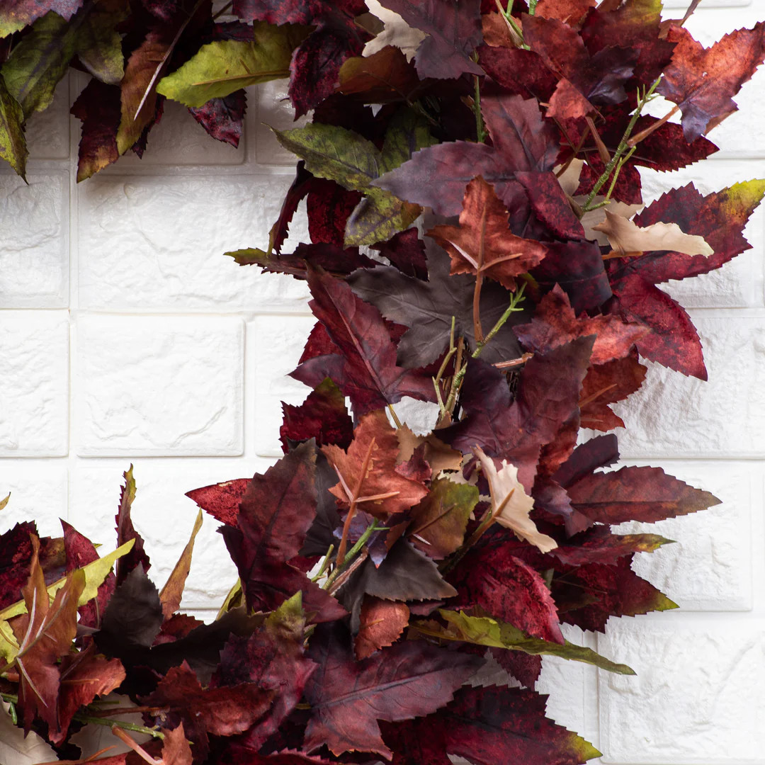 Maroon Maple Leaf Front Door Fall Wreath | Darby Creek Trading