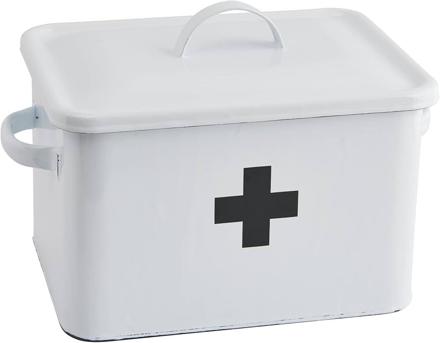 Creative Co-Op Vintage Decorative Enameled First Aid Box with Lid and Swiss Cross, White and Blac... | Amazon (US)