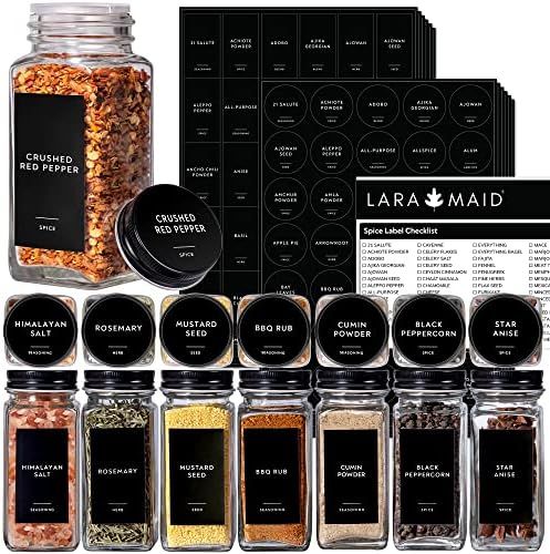Laramaid 372 Minimalist Spice Jar Label Set, White Text on Black Matte Vinyl Waterproof Label Sti... | Amazon (US)