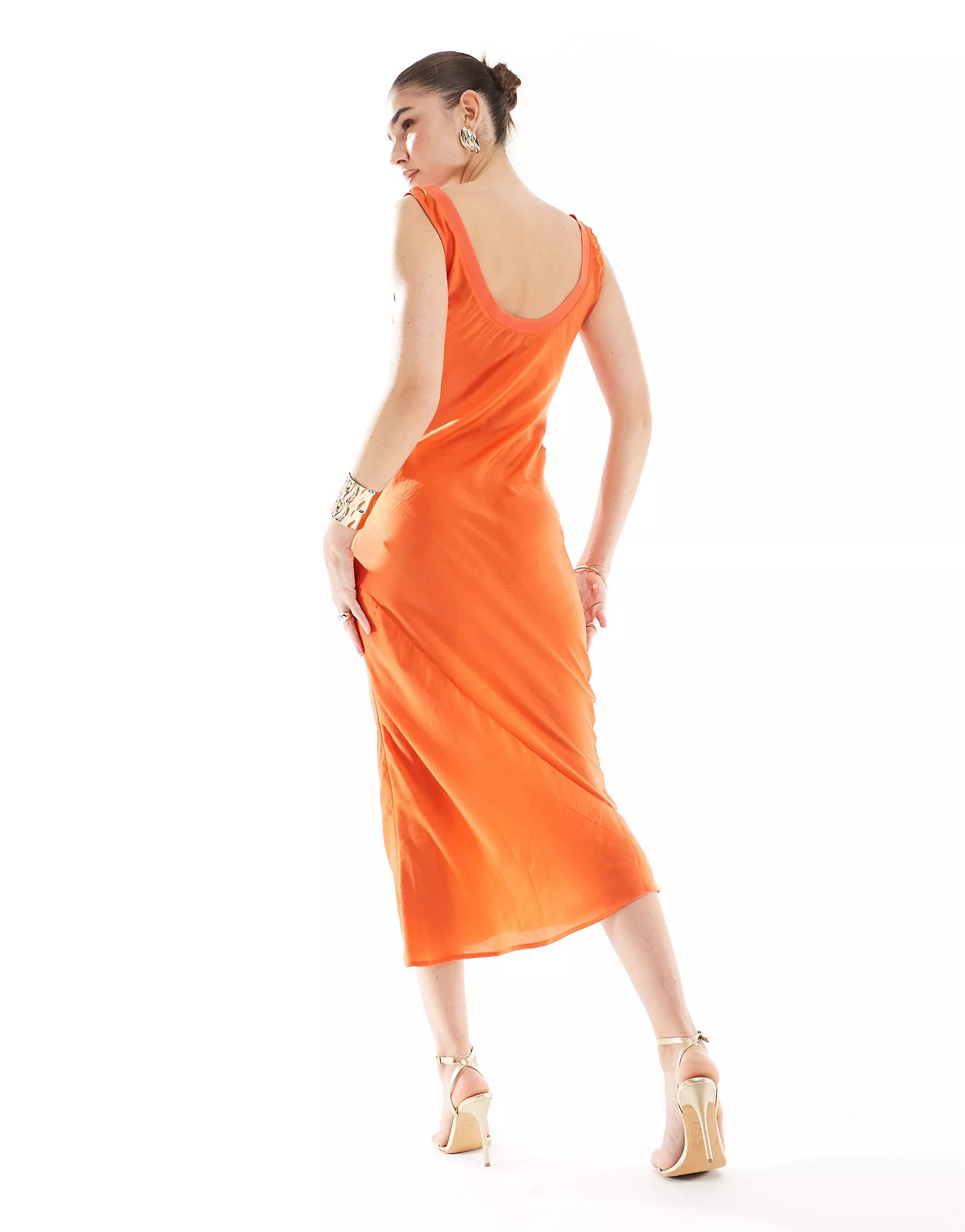 ASOS DESIGN bias slip midi dress with ribbed neck in orange | ASOS | ASOS (Global)