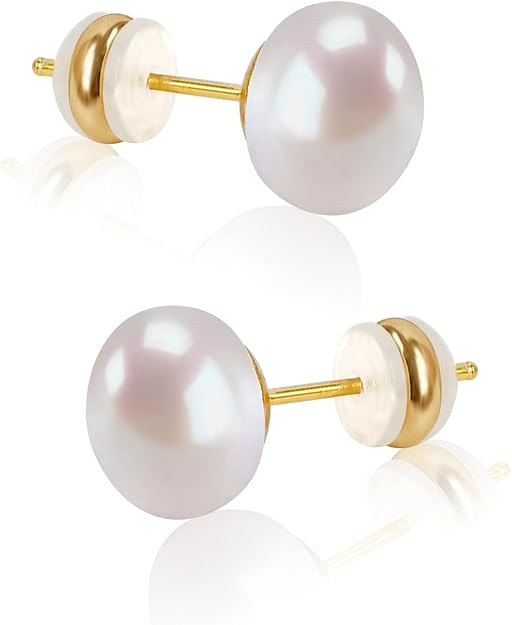 Natural Freshwater Cultured Pearl Stud Earrings, AAAA+Handpicked, Sterling Silver 18K Gold Plated... | Amazon (US)