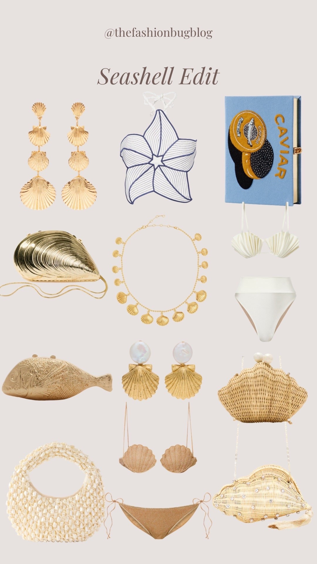 Seashell edit summer accessories bags earrings bikini