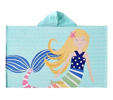 Rainbow Mermaid Kid Beach Hooded Towel Navy | Pottery Barn Kids