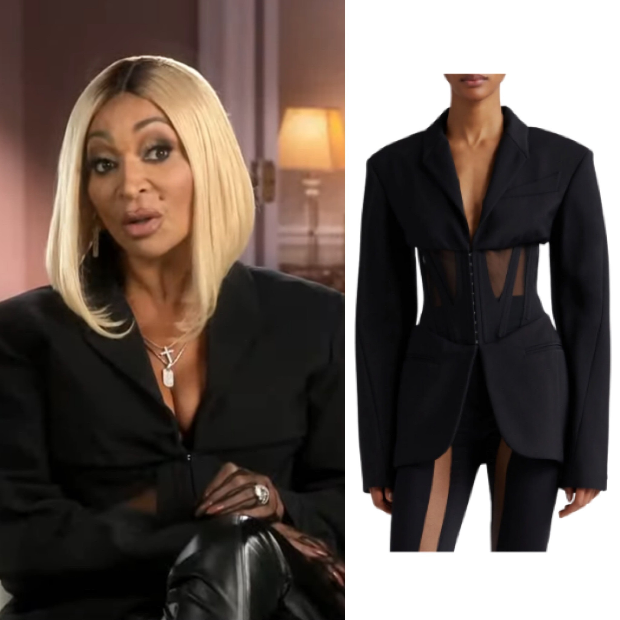 Karen Huger’s Black Mesh Corset Confessional Blazer 