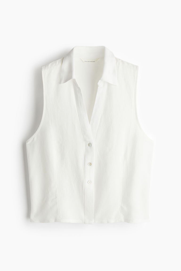 H & M - Sleeveless Linen-Blend Shirt - White | H&M (US + CA)