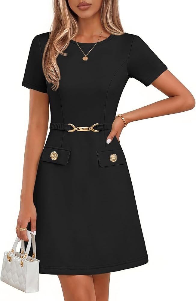 MEROKEETY Women's Summer Short Sleeve Mini Dress 2026 Spring Elegant Business A Line Bodycon Work... | Amazon (US)