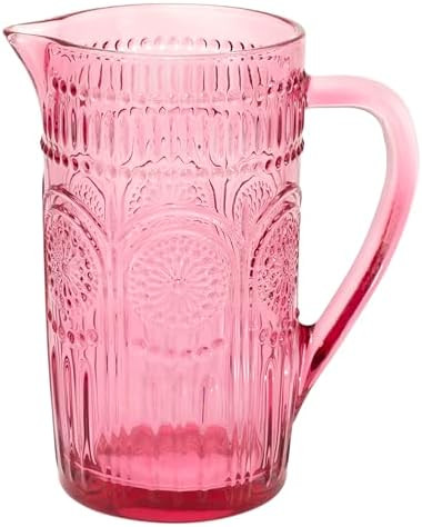 Boston International Vintage-Inspired Glass Pitcher with Embossed Floral Pattern, 4.5" x 7.75", P... | Amazon (US)