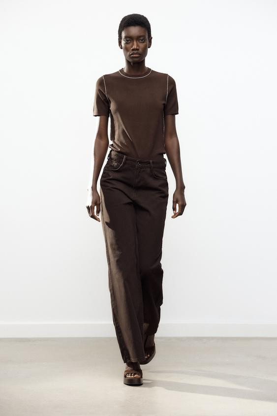 SHORT SLEEVE KNIT TOP WITH PIPING | Zara UK