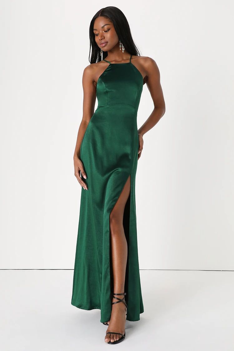 Born to Captivate Forest Green Satin Backless Maxi Dress | Lulus (US)