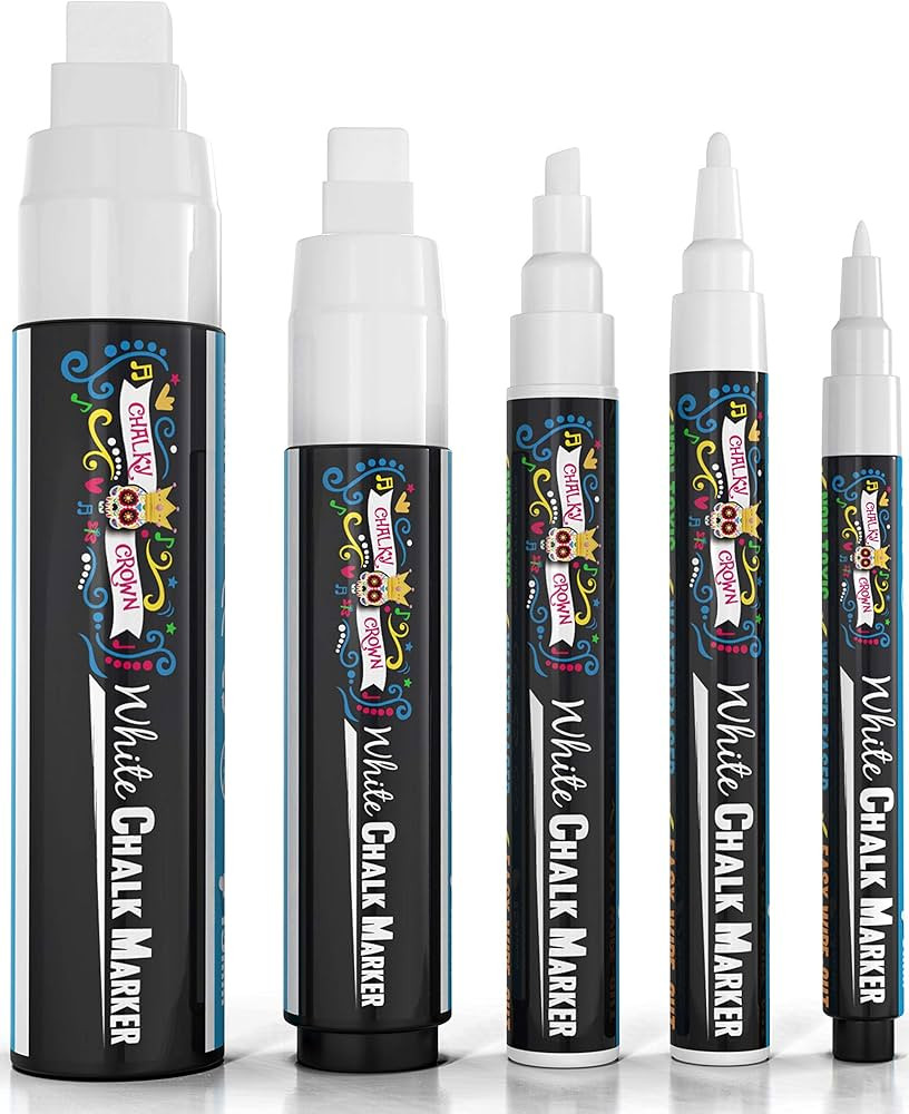 CHALKY CROWN 5pc White Chalk Markers - Non-Toxic Liquid Chalkboard Markers, White Liquid Chalk Ma... | Amazon (US)