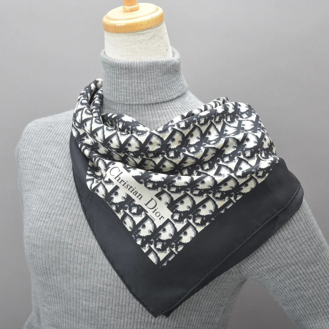 Authentic Christian Dior White Black Trotter Pattern Silk Scarf 77 x 74cm | eBay US