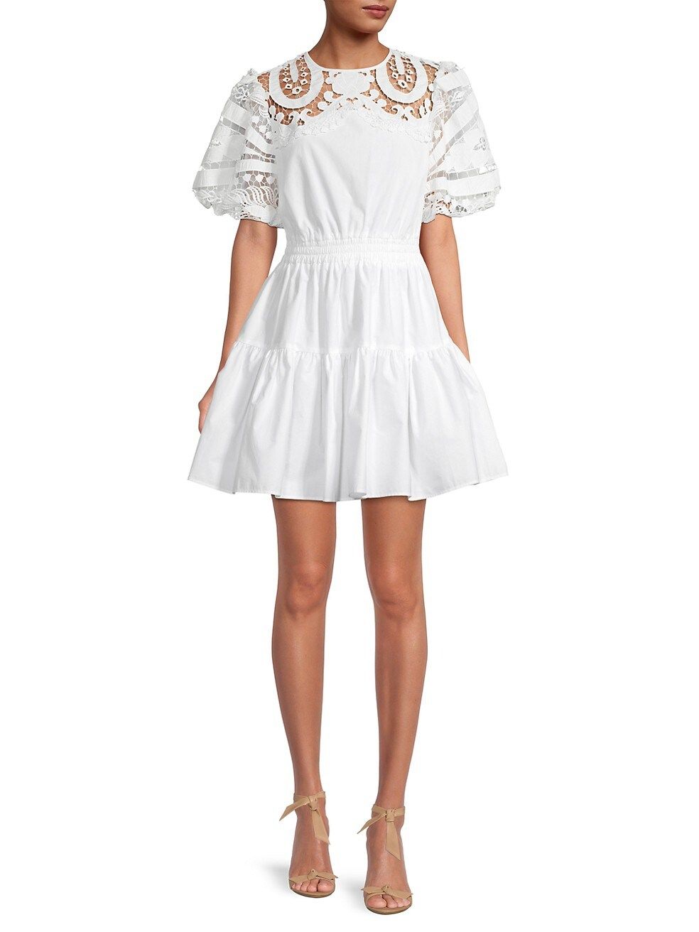 Paloma Lace Puff-Sleeve Tiered Dress | Saks Fifth Avenue