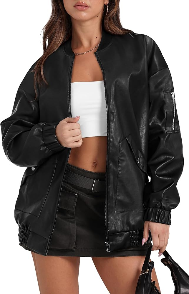Sampeel Leather Jacket Women Faux Oversized Motorcycle Bomber Coats 2025 Fall Fashion Outfits Win... | Amazon (US)