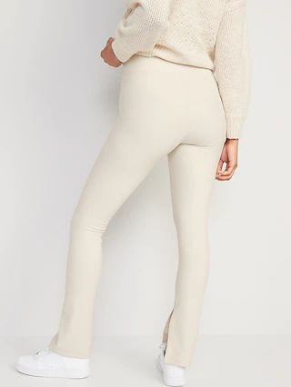 Extra High-Waisted PowerSoft Rib-Knit Split Flare Leggings for Women | Old Navy (US)