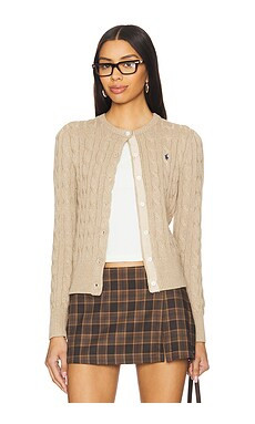 Polo Ralph Lauren Cable-knit Cotton Crewneck Cardigan in Light Saddle Heather from Revolve.com | Revolve Clothing (Global)