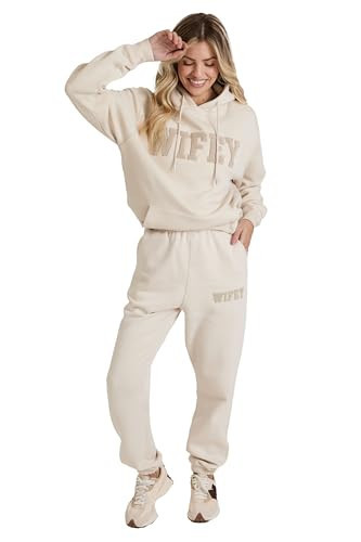Six Stories Wifey Teddy Sweatpants in Champagne Perfect for Honeymoons & Lounging | Stylish & Comfy Fleece Lounge Pants w/Cute Teddy Applique Ideal as Anniversary, Wedding or Birthday Gift | X-Small | Amazon (US)
