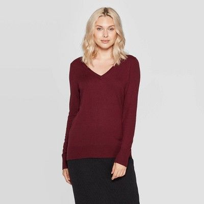 Women's Long Sleeve Ribbed Cuff V-Neck Pullover Sweater - A New Day™ | Target