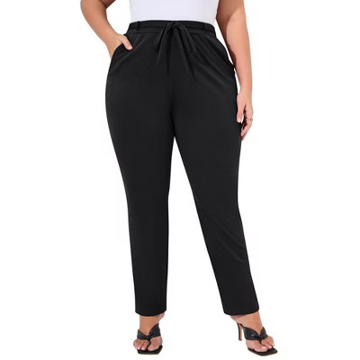 Womens Plus Size Stretch Work Pants Elastic Waist Business Casual Pants with Pockets Pencil Leg Pants, Black, 3XL | Target