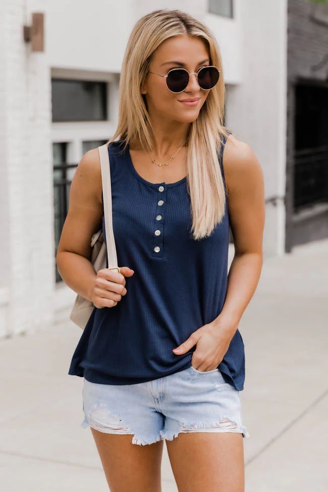 Courageous Soul Navy Ribbed Tank | The Pink Lily Boutique