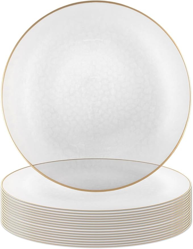 PARTY BARGAINS 13-Inch Charger Plates - 16 Pack, Hammered White Transparent Gold Rim, Heavy-Duty ... | Amazon (US)