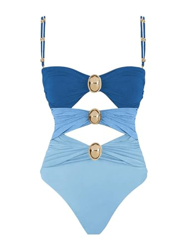 Verdusa Women's Cut Out Colorblock One Piece Swimsuit Ruched Swimwear Bathing Suit Blue Large | Amazon (US)