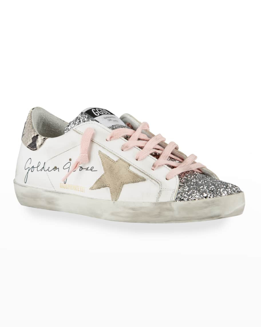Golden Goose Superstar Mixed Leather Glitter Sneakers | Neiman Marcus