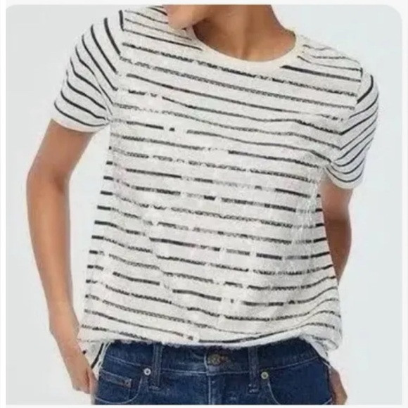 NWT J. Crew Sequin Stripe Tee Navy Blue & White XS | Poshmark