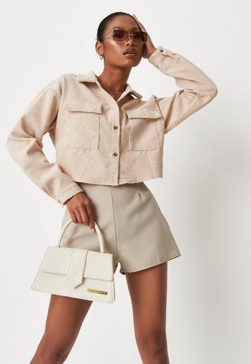 Missguided - Nude Cord Cropped Shirt | Missguided (UK & IE)