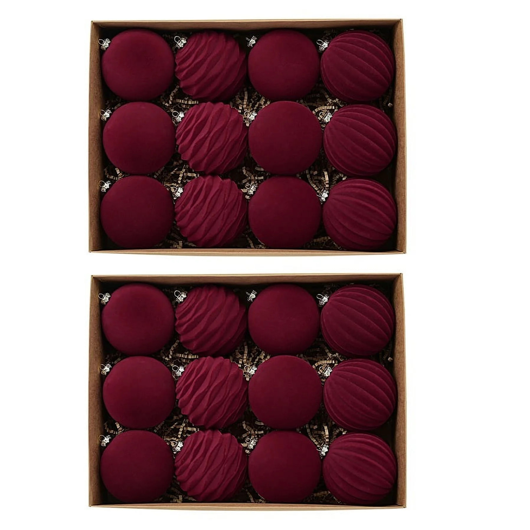 3.15" Velvet Christmas Balls Burgundy Xmas Tree Hanging Ornaments Shatterproof Decorations Pendants 24pcs with Gift Box | Walmart (US)