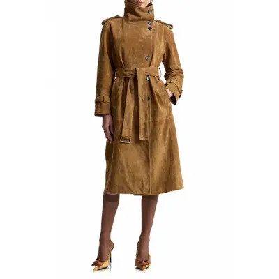 Avec Les Filles Funnel Neck Slouchy Leather Trench Coat in Whiskey at Nordstrom, Size Medium | Nordstrom
