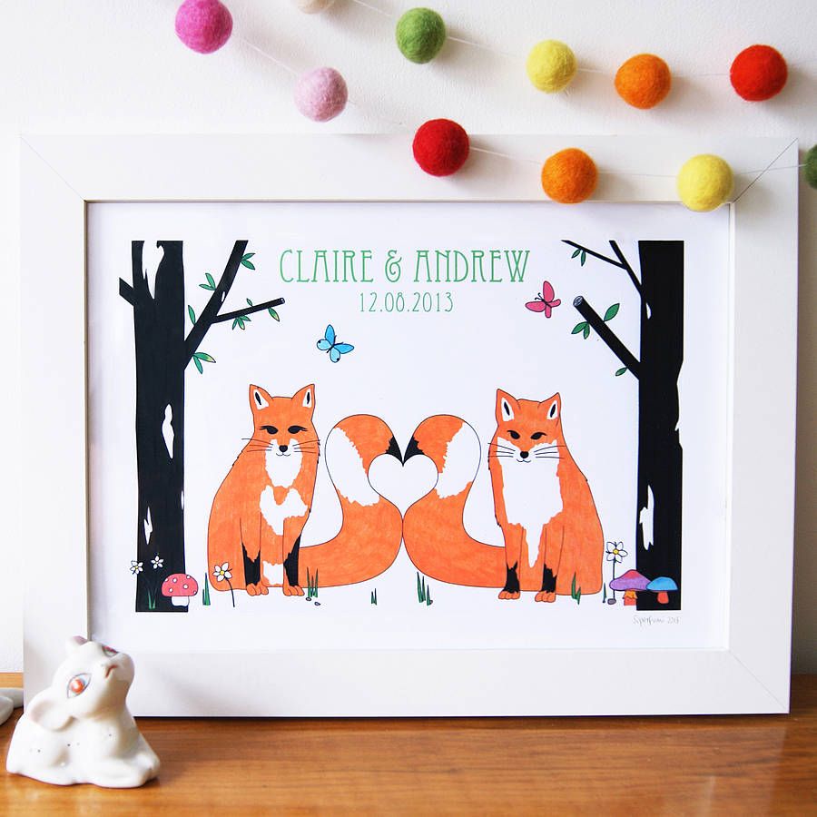 superfumi Personalised Love Foxes Wedding Art Print | Notonthehighstreet.com US