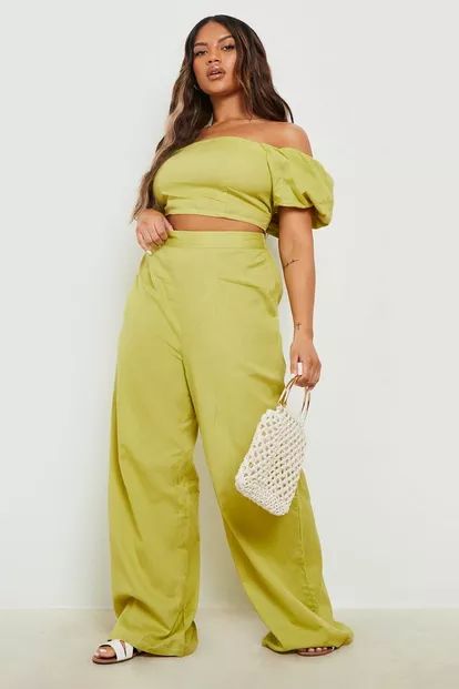 Plus Cotton Off Shoulder Top & Trouser Co Ord | Boohoo.com (UK & IE)