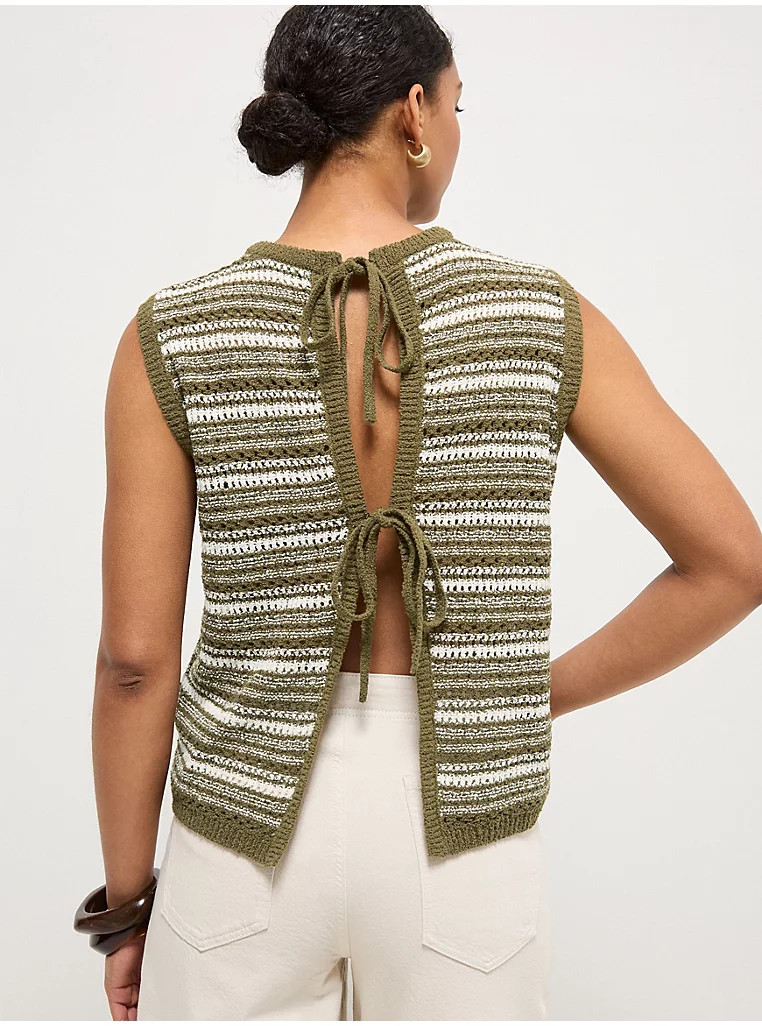 Khaki Striped Sleeveless Tie Back Knitted Vest | George